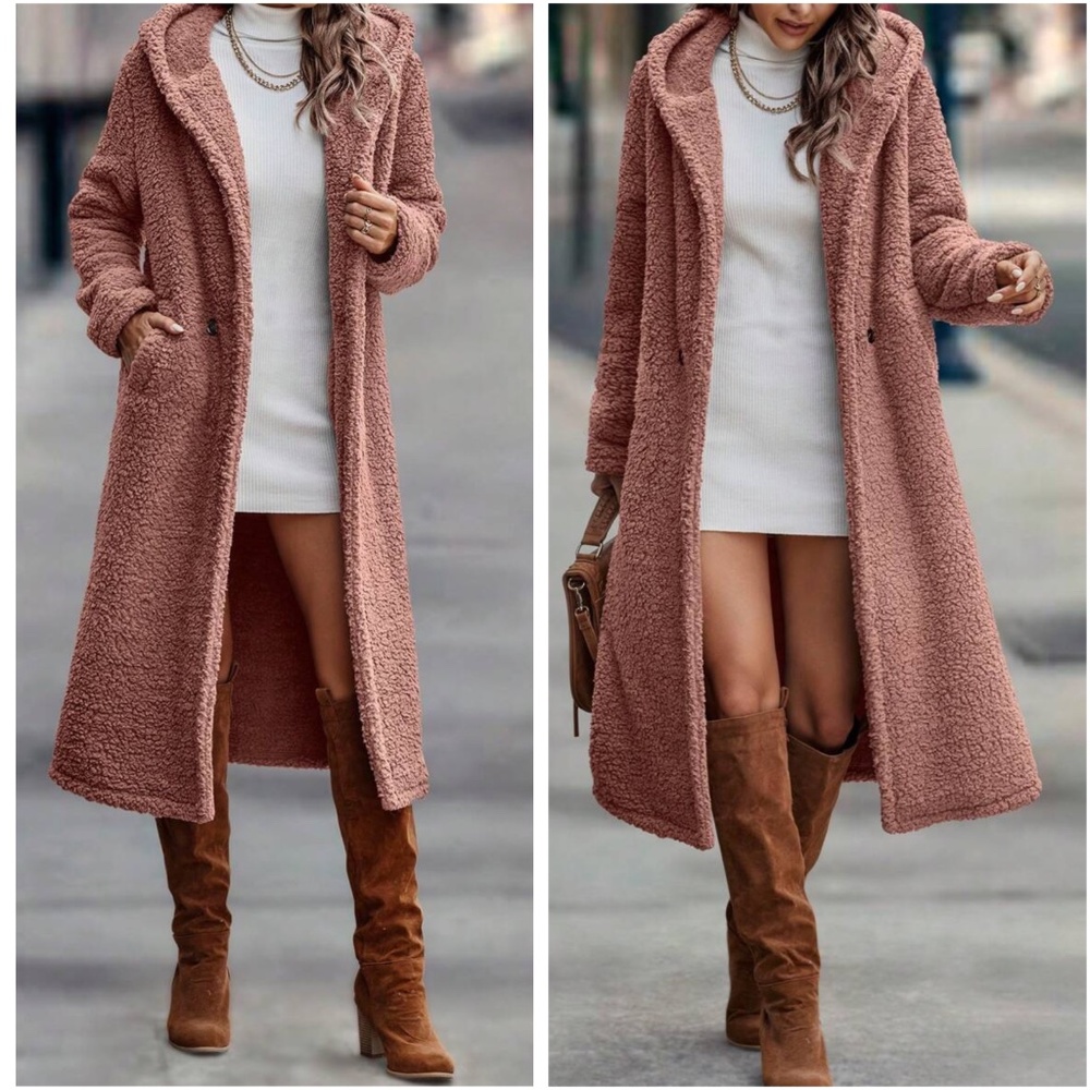 Cozy Teddy Hoodie Long Jacket Coat - Picture 6 of 8